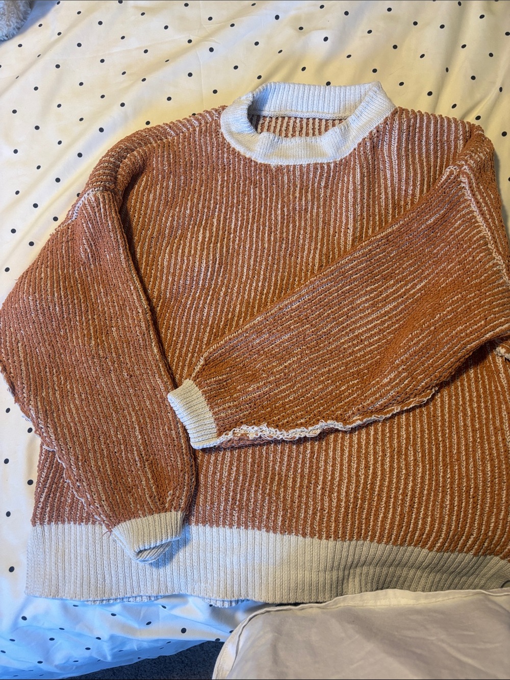 Crewneck Sweater with Cream Trim